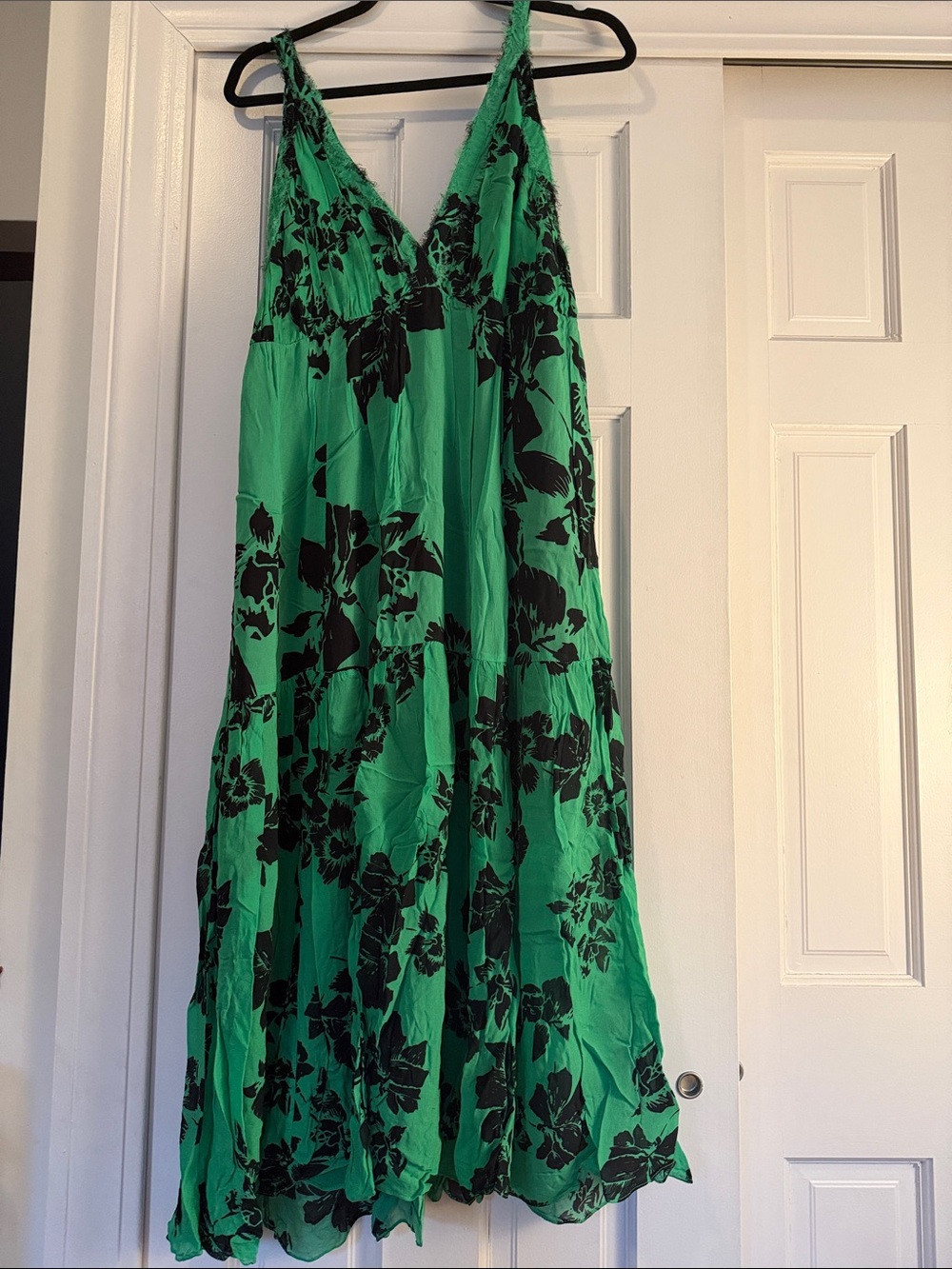 Animale Green Maxi Dress with Black Floral Print